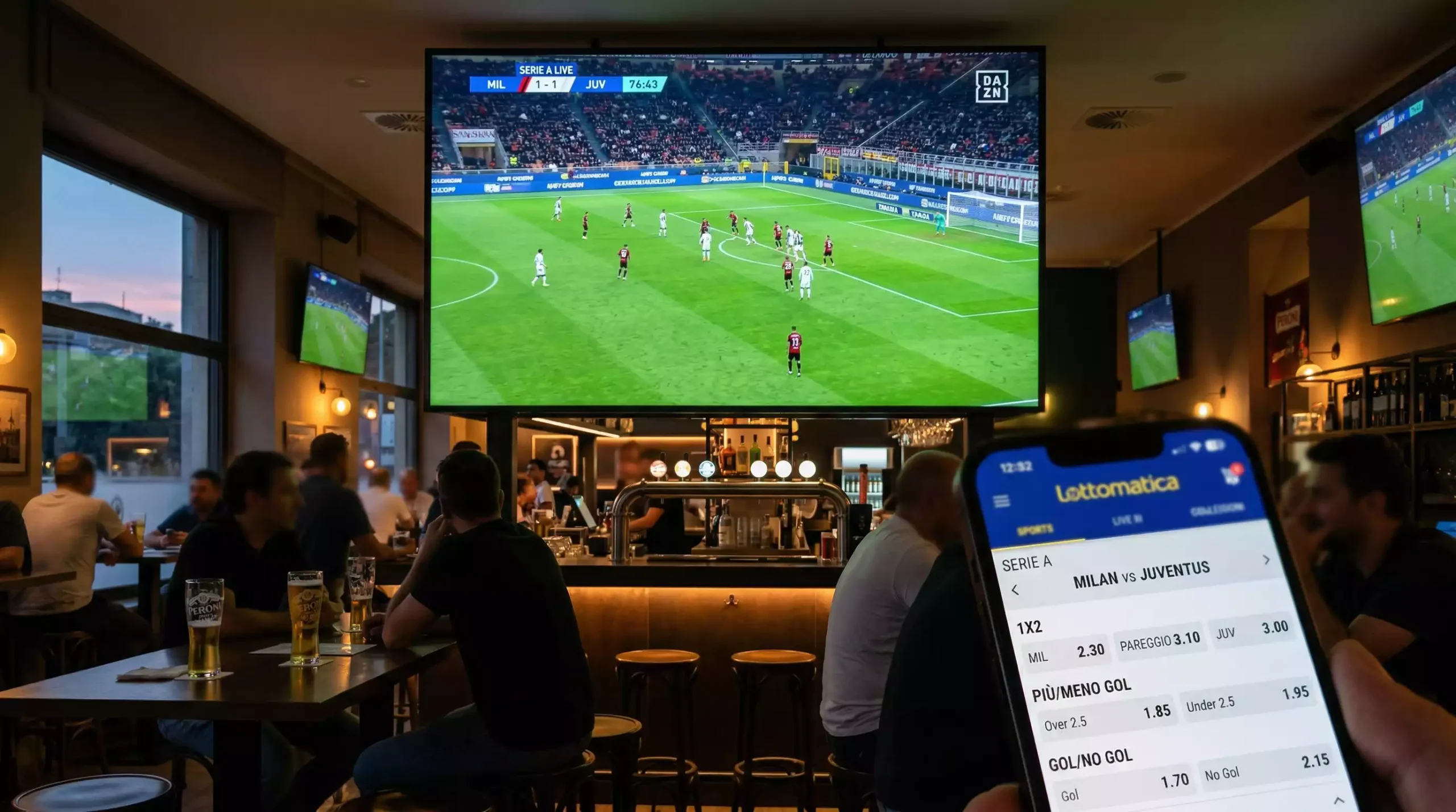 Schermo con diverse opzioni di scommessa durante una partita di Serie A