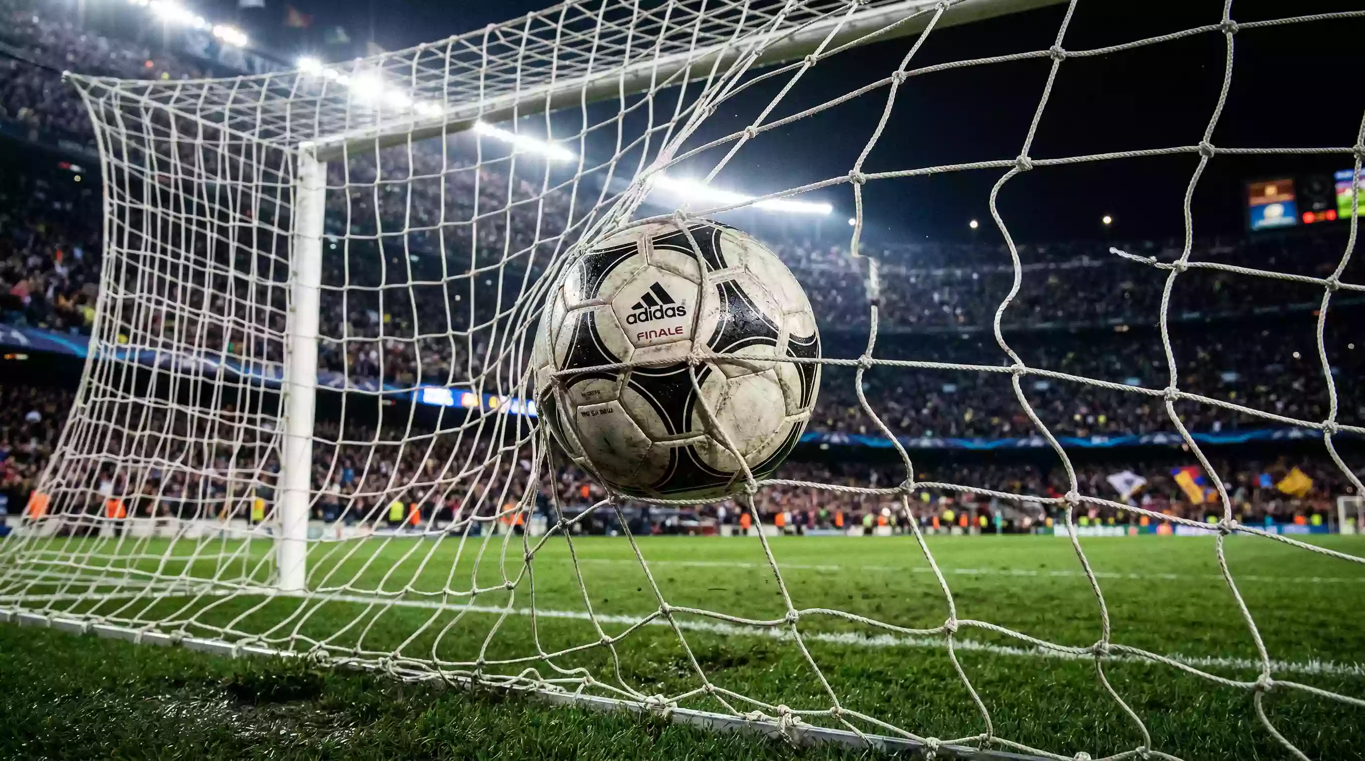 Pallone da calcio in rete durante un gol