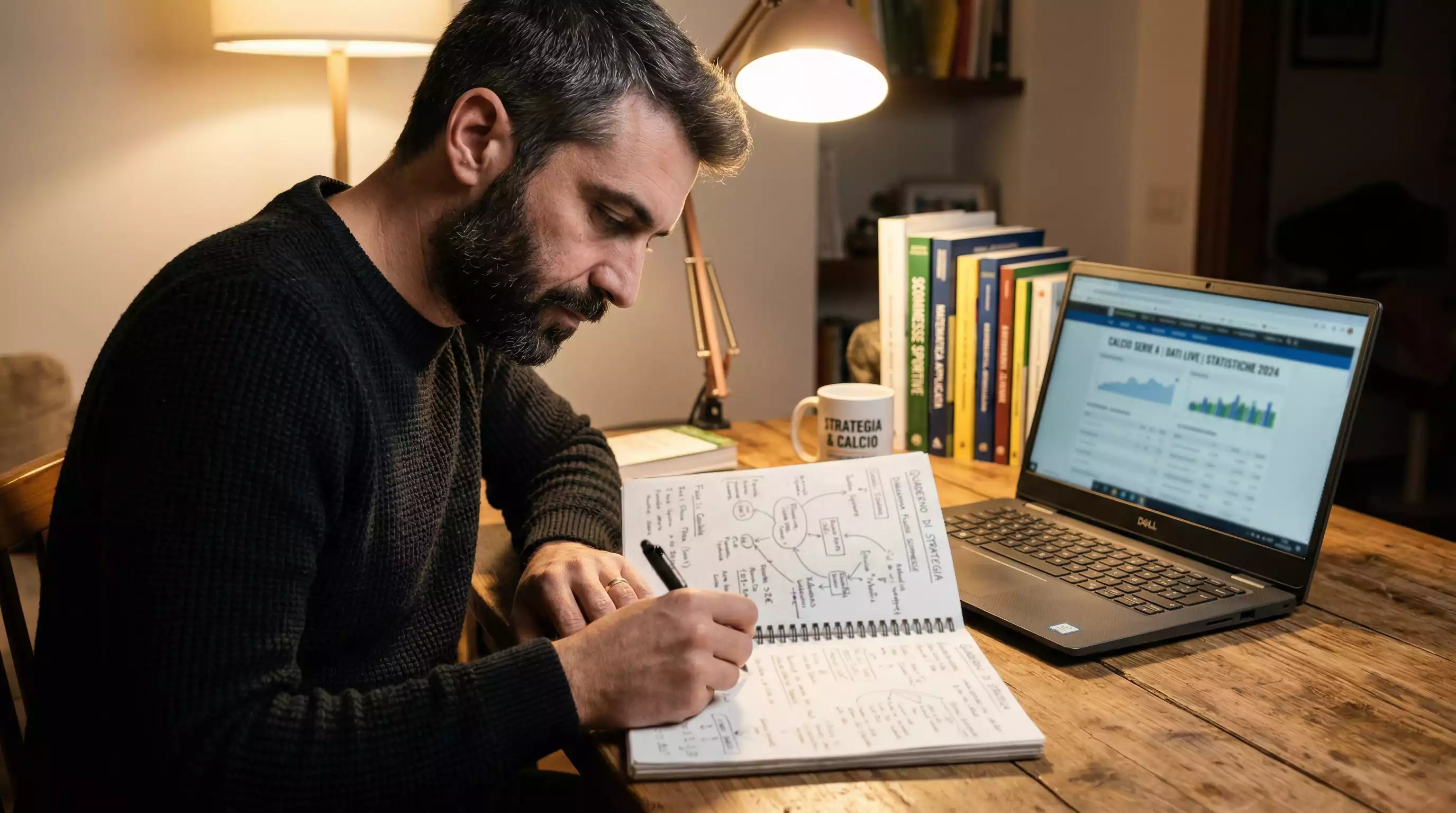 Persona concentrata che pianifica strategie di scommesse