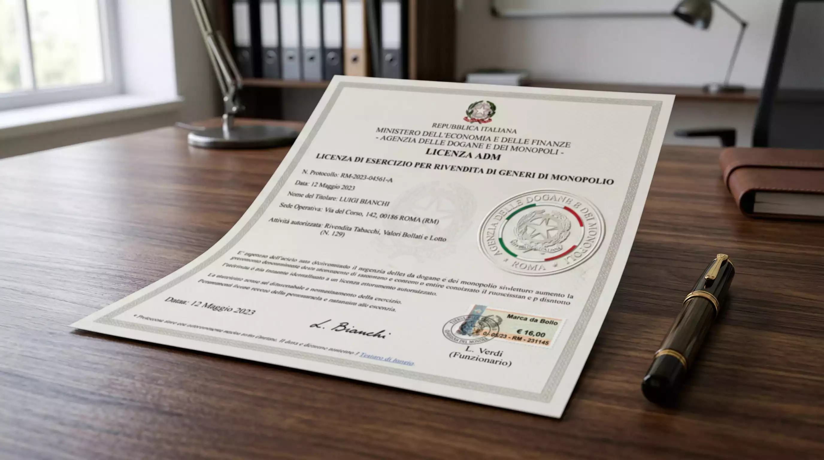 Documento ufficiale con sigillo di autorizzazione governativa