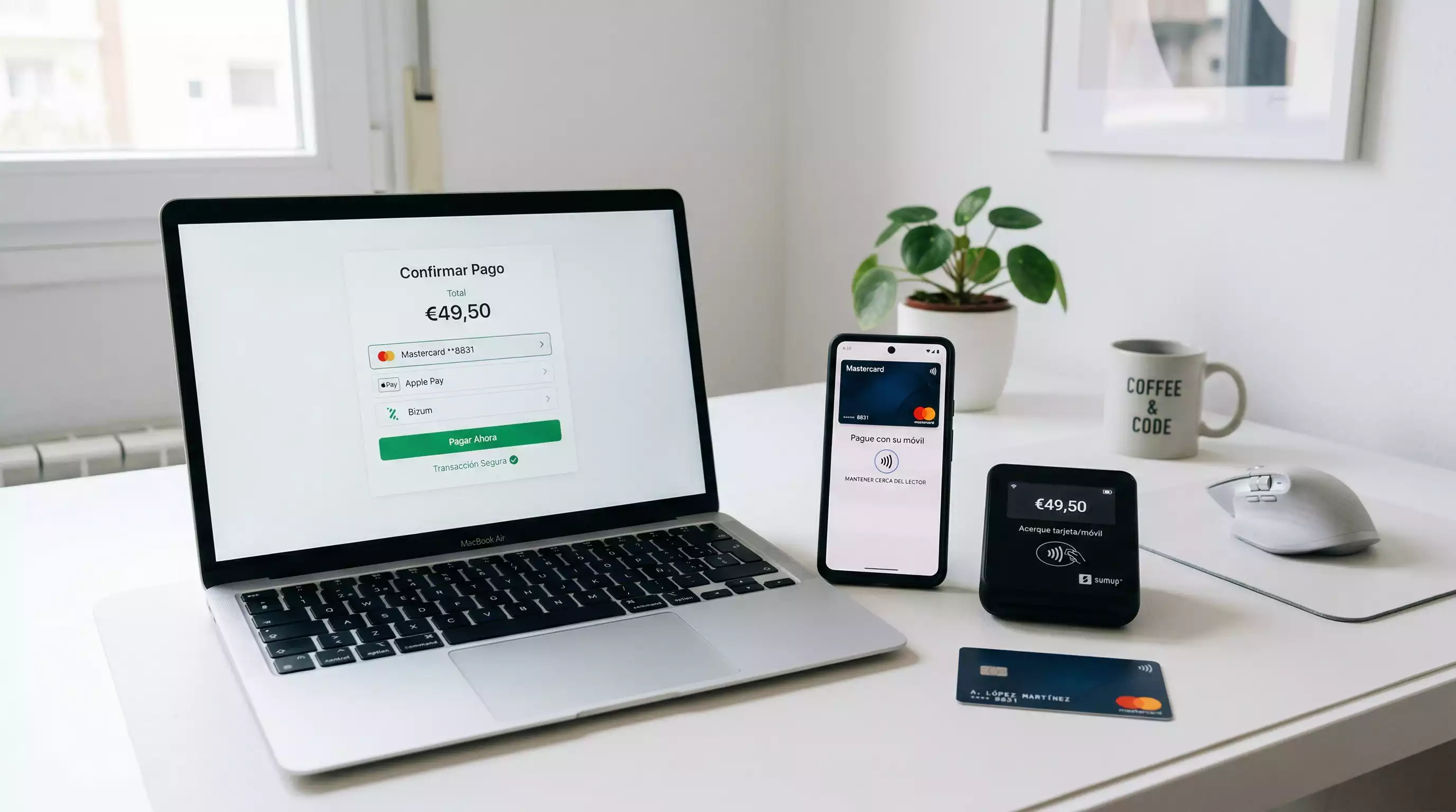 Diverse opzioni di pagamento digitale su scrivania moderna